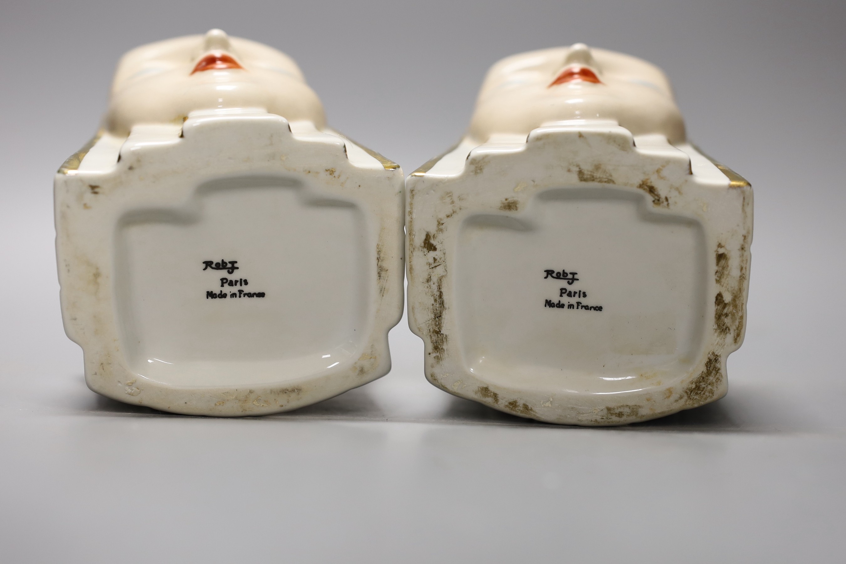 A pair of Robj Art Deco figural bonbonnieres, 17cm